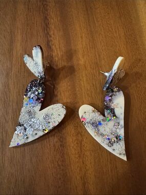Heart Drop Resin Earrings with Silver Glitter